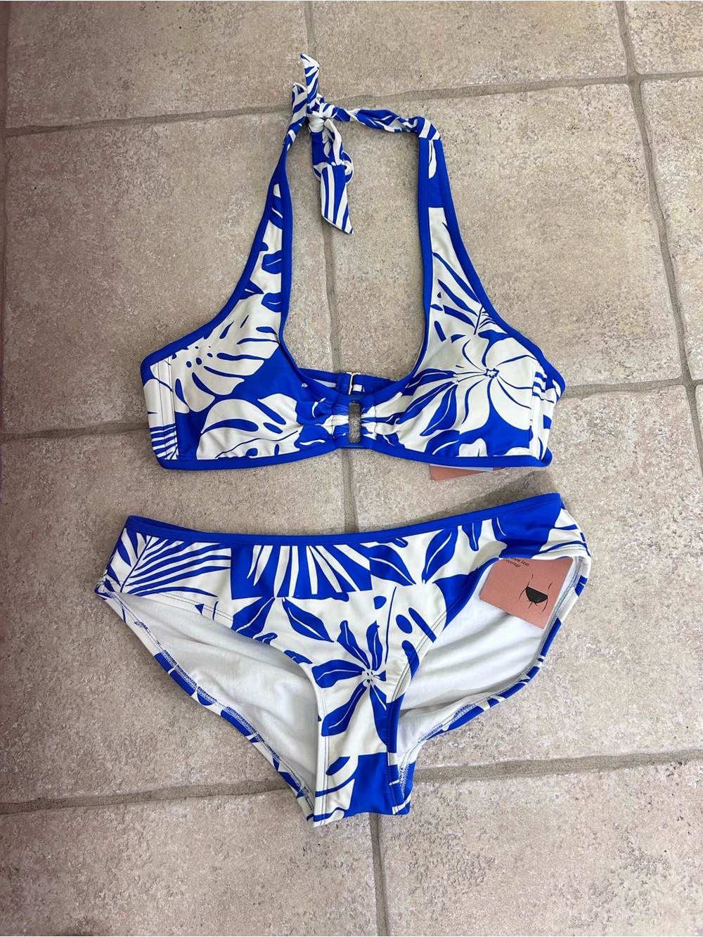Shade & Shore Royal Blue and White Halter Bikini size L (12-14)
